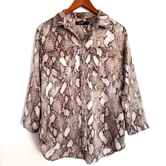 Ralph Lauren Tops - Ralph Lauren Black Label Beige Snakeskin Print Blouse Size Large